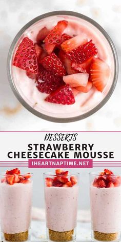 strawberry cheesecake mousse with strawberries on top