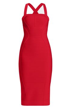 Heavy seams add texture and definition the iconic silhouette of a figure-sculpting bandage midi dress crafted from recycled fibers. Hidden back zip closure 91% recycled rayon, 8% nylon, 1% spandex Dry clean Imported Designer Clothing Azzedine Alaia Dress, Alaia Dress, Figure Sculpting, Herve Leger Dress, Azzedine Alaia, Bandage Midi Dress, Dress Crafts, Herve Leger, Anniversary Sale