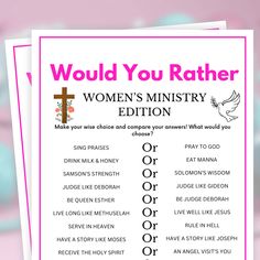 two cards with the words would you rather marry? and an image of a cross