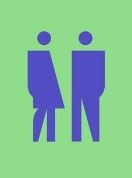 two men standing next to each other on a green background with the words, no urinals allowed