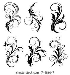 a set of black and white floral design elements for tattoos or other designs on the body