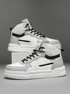 Men's Fashionable High-top Sneakers, Non-slip Soft Bottom Lightweight Comfortable Shoes, Suitable For Teenagers, Couples, Daily Wear, Casual Korean Style white ash     Colorblock,Letter,All Over Print,Random Print    Men Shoes, size features are:Bust: ,Length: ,Sleeve Length: Korean Shoes Men, Casual Confortable, Hiking Couple, White Hole, Korean Shoes, Casual Athletic Shoes, Couple Running, Shein Shoes, Adidas Shoes Mens