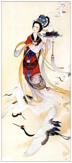 Ancient China Art, Chinese Folk Art, Chinese Art Painting, Geisha Art, Chinese Art Girl, Mother Goddess, Antique Illustration, China Art, Ancient China