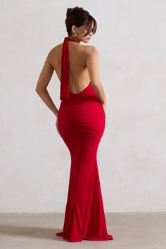 Achievement Board, Red Halter Dress, Dress Glamour, Prom Inspo, Red Maxi Dress, Sleek Bun, Halter Neck Maxi Dress, Black Dress Prom, Black Tie Gala