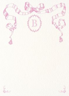 the letter b is surrounded by ribbons and tassels on top of a card