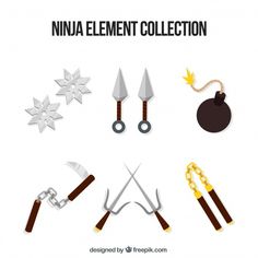 Ninja element collection with flat desig... | Free Vector #Freepik #freevector #design #star #hand #cartoon Hand Cartoon, Element Illustration, Star Snowflake, Vector Sketch, Kim Possible, Yarn Ball, Star Design, Illustration Vector