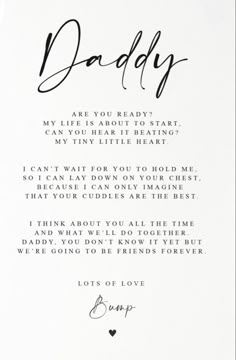 a card with the words daddy written in cursive writing on it and a heart