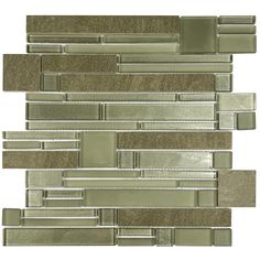 the back side of a glass and metal mosaic tile backsplash with silver strips