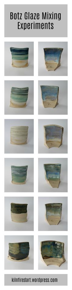 several different bowls are shown with the words botz glaze mixing experiments on them