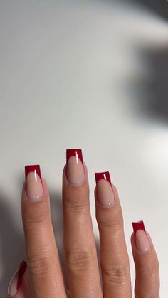 Deep Red French Tip Nails Coffin, Dark Red Nail French Tip, French Red Nails Square, Nail Ideas Square French Tip, Maroon French Tip Nails Square, Cherry Red French Tip Nails Square, Dark Red French Tip Nails Coffin, Fall Nails French Tip Square, Thick French Tip Nails Square Cute Red Square Nails, Deep Red French Tip Nails Coffin, Dark Red Nail French Tip, French Red Nails Square, French Tip Color Nails Square, Nail Ideas Square French Tip, Red Square Nails French Tip, Simple Fall Nail Inspo Square, Dark Red Nails Short Design