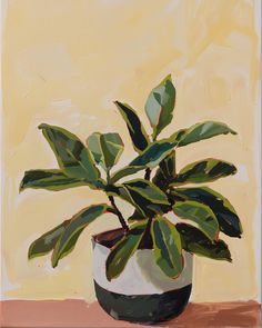 a painting of a potted plant on a table