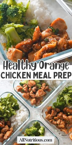 healthy orange chicken meal prepped in plastic containers