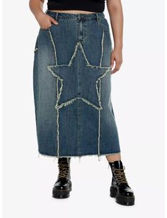 Social Collision Frayed Star Denim Maxi Skirt Plus Size Social Collision, Maxi Skirt Plus Size, Plus Size Hot, Skirt Plus Size, Tall Hoodies, Denim Maxi, Plus Size Fits, Plus Size Maxi, Denim Maxi Skirt