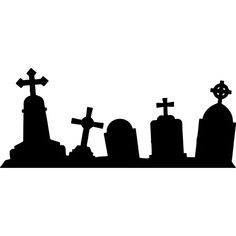 a black and white silhouette of graves with crosses