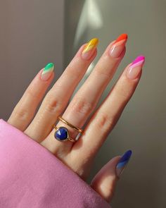 Nails And Rings, Color Block Nails, Multicolored Nails, Changing Leaves, Crisp Air, Fall Leaf, Rainbow Nails, Hot Nails