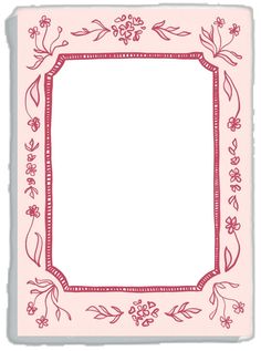 a pink frame with flowers and leaves on it, in the shape of a square