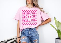 Preppy Tshirt Designs, Cute Birthday Shirts, Birthday Shirt Ideas, Preppy Birthday, Smiley Face Shirt, Preppy Shirt, Deer Shirt, Checker Print, Birthday Girl Shirt