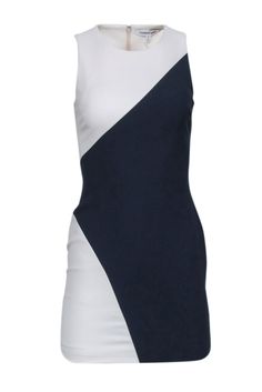 Current Boutique-Elizabeth & James - Navy & White Color Block Sleeveless Dress Sz 2 Elegant Color Block Mini Dress For Party, Modern White Dress For Night Out, Sleeveless Color Block Dress For Night Out, Elegant Contrast Color Block Dresses, Elegant Color Block Dresses, Chic Navy Mini Dress, Chic Sleeveless Color Block Dresses, White Color Block Party Dress, Elegant Navy Sleeveless Mini Dress