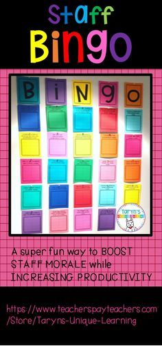 a poster with the words,'staff bingo'on it and an image of different colored