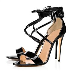 size: 40, Color: Black Cross Belt, Prince Party, High Heels Black, Open Toe Shoes, Black High Heels, Haiti, Leather Fashion, High Heel Shoes, Color Matching