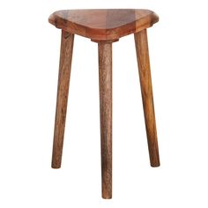 a small wooden stool with two legs and a wood seat on the bottom, against a white background