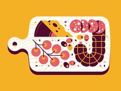 an illustration of food in a dish on a yellow background