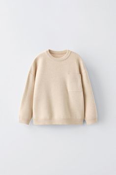 KNIT SWEATER WITH POCKET - Light beige | ZARA United States Stylish Baby Girl Outfits, Stylish Baby Girls, Cardigan Sweater Jacket, Tshirt Skirt, Round Neck Sweaters, T Shirt Vest, Zara United States, Sporty Style, Linen Shirt