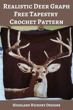 a knitted deer pillow with the text realistic deer graph free tapestry crochet pattern