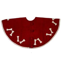 a red dog bandana with white bones on it