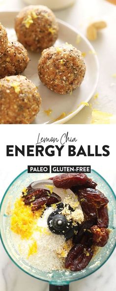 the ingredients for lemon chia energy balls are shown