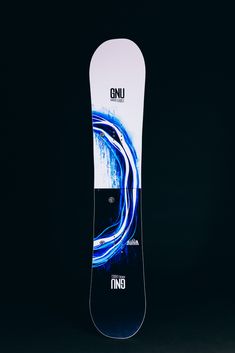 a snowboard with the words onu printed on it's back end and bottom part