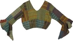 A handmade crop top in bohemian style is the new bohemian fashion for this Spring and Summer.  The elastic band below the bust helps to create a fitted silhouette and keeps the top in place, while the shorter length gives it a more casual and youthful look. #tlb #Sleeveless #vacationclothing #bohemianfashion #Handmade #GypsyCropTop Multicolor V-neck Peasant Top For Festival, Bohemian Patchwork Blouse For Festival, Fitted V-neck Bohemian Peasant Top, Multicolor Cotton Cropped Crop Top, Multicolor Cropped Cotton Crop Top, Multicolor Cotton Crop Top, Casual Patchwork Blouse For Festival, Green Bohemian Peasant Top For Beach, Green Bohemian Peasant Top For The Beach