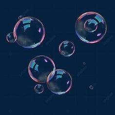 three soap bubbles floating in the air on a dark blue background with copy space for text