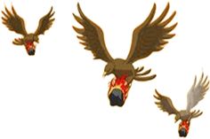 three birds flying through the air with their wings spread