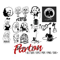 various images of people and musical instruments on a white background with the word popton above them