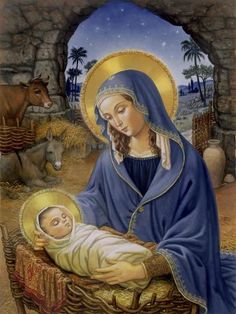 a painting of the virgin mary and baby jesus