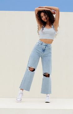 The Light Indigo Ripped Cropped Wide Leg Jeans from PacSun bring a rebellious update to your denim collection. These high-waisted jeans feature a trendy cropped wide-leg silhouette, ripped knee details, and a raw-cut hem.

Learn more about PacSun eco items Cheap Forever 21 Cotton Jeans, Ripped High Waist Cropped Jeans In Medium Wash, High Waist Ripped Cropped Jeans In Medium Wash, Trendy High Waist Jeans With Zip Fly, Trendy Zip Fly Jeans For Spring, Trendy Spring Jeans With Zip Fly, Trendy High Rise Distressed Cropped Jeans, Trendy High-rise Distressed Cropped Jeans, Trendy High Rise Jeans With Zipper Closure