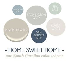 the home sweet home color scheme is shown in shades of blue, gray and white