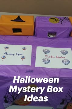 halloween mystery box ideas for kids to make with their names and pictures on the table