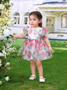 White  Collar Short Sleeve Organza Floral Fit and Flare Embellished Non-Stretch  Baby Girls Clothing Frock Design For Baby Girl, Organza Baby Frocks Designs, Organza Kids Frock, Organza Baby Frocks, Baby Frock Design, Organza Dress For Kids, Organza Frocks For Kids, Organza Frocks, Frocks For Kids