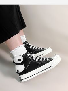 Frilled Socks, Aesthetic Panda, Panda Canvas, Light Pink Shoes, Panda Shoes, Japanese Korean Fashion, Floral Slippers, Weirdcore Aesthetic, Cute Grunge