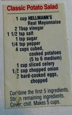 the instructions for how to make classic potato salad