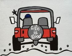 a drawing of a golf cart with the words life is good on it