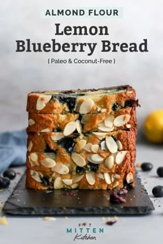 lemon blueberry bread with almonds on top