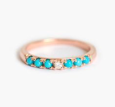 Jewelry Counter, Bohemian Wedding Rings, Turquoise Wedding Band, Diamonds Rings, Turquoise Gold Ring, Ring Rosegold, Turquoise Wedding, Ring Turquoise, Half Eternity Band