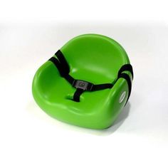 a green seat with black straps on it