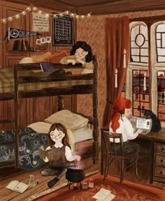 Dorm Room Illustration, Jess Mason Illustration, Cozy Room Illustration Art, Dorm Illustration, Witch Dorm Room, Witch Illustration Art, Academia Illustration, Illustration Fairytale, Witch Illustration