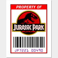 a barcode with the word, property of jurassic park