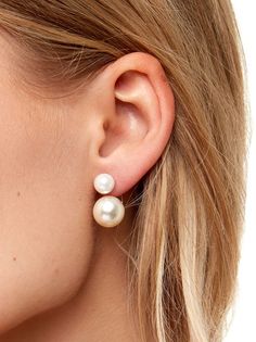 "Peal ear jacket earring Gold: 18K Gold Plated Silver: Rhodium Plated - Post Back - 0.6\" Drop - Top Pearl is 8mm and the bottom is 12mm. - Nickel and Lead Compliant (Hypoallergenic) # two in one earrings, pearl studs, double pearl earring, front back earrings, ear jackets, dainty stud earrings, hypoallergenic earrings, Affordable earrings, gift for her, gift for mom, gift for friend, birthday gift, mother's day gift, anniversary gift, prom earrings, gifts for mothers day, gift ideas for her, ideas for gifts, gifts for mom, gifts for valentines day, gift ideas for teenagers, ideas for christmas gifts, gift ideas for women, gifts for women, gifts for anniversary, box for gift, gift ideas for mom, christmas gifts for mom" Ear Jacket Earring Gold, Double Pearl Earrings, Classic Pearl Earrings, Jacket Earrings, Front Back Earrings, Ear Jacket Earring, Prom Earrings, Stud Earrings Gold, Earring Jackets