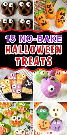 halloween treats with the words, 15 no bake halloween treats